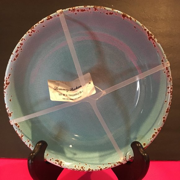 *8pcs* Tommy Bahama Rustic Crackle Aqua Blue Pasta Salad Soup Dinner Bowl Set - Picture 2 of 4
